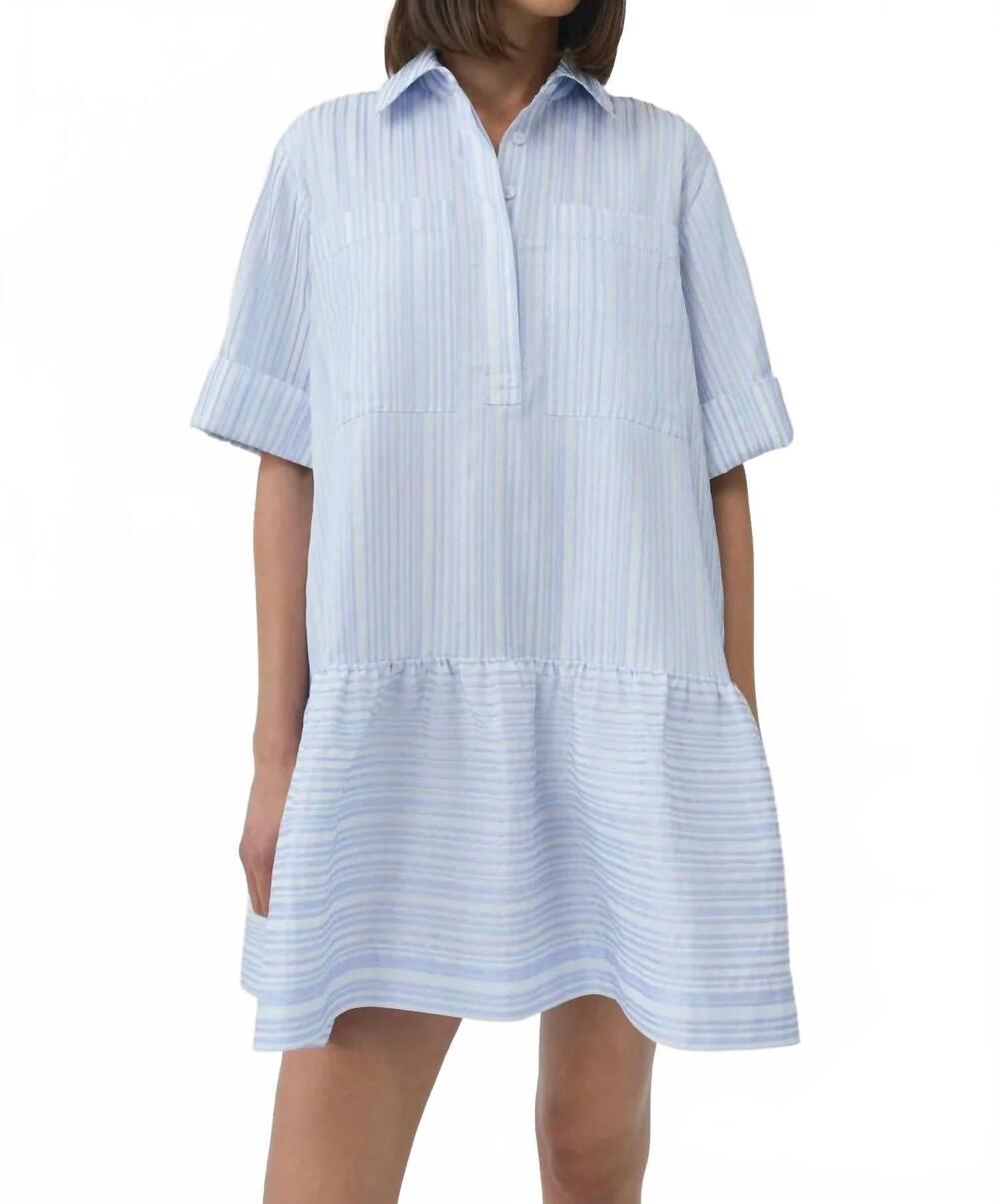 NEW SIMKHAI cris short sleeve shirt dress in blue stripe